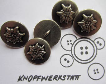 6 metal buttons 20 mm, buttons, traditional buttons, buttons, dirndl button, craft button, metal button, edelweiss, blouse jacket button, traditional jacket