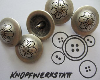 5 metal buttons 17 mm or 23 mm, button, traditional buttons, domed buttons, metal button, flower motif, jacket button, silver-black, shank button