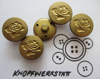 5 metal buttons 20 mm, buttons, traditional buttons, domed buttons, metal button, delicate rose motif, dirndl button, old gold, matt, shank button