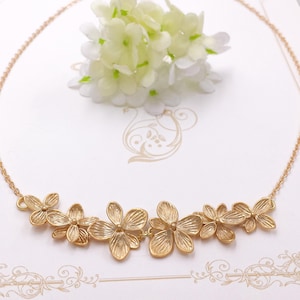 Gold Orchid Statement Necklace Matte Gold Cascading Orchids Flowers Necklace Wedding Jewelry Bridal Bridesmaid Gift For Her