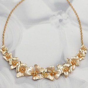 Gold Flower Statement Necklace Shiny Gold Dogwood Necklace Orchid Wedding Jewelry Anniversary Prom Birthday Gift for Her