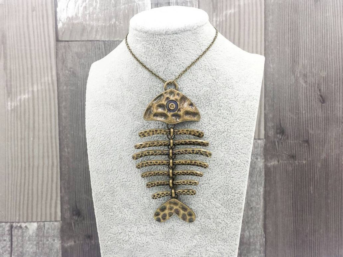 Fish Bone Necklace Large Fishbone Pendant Necklace Fish Etsy