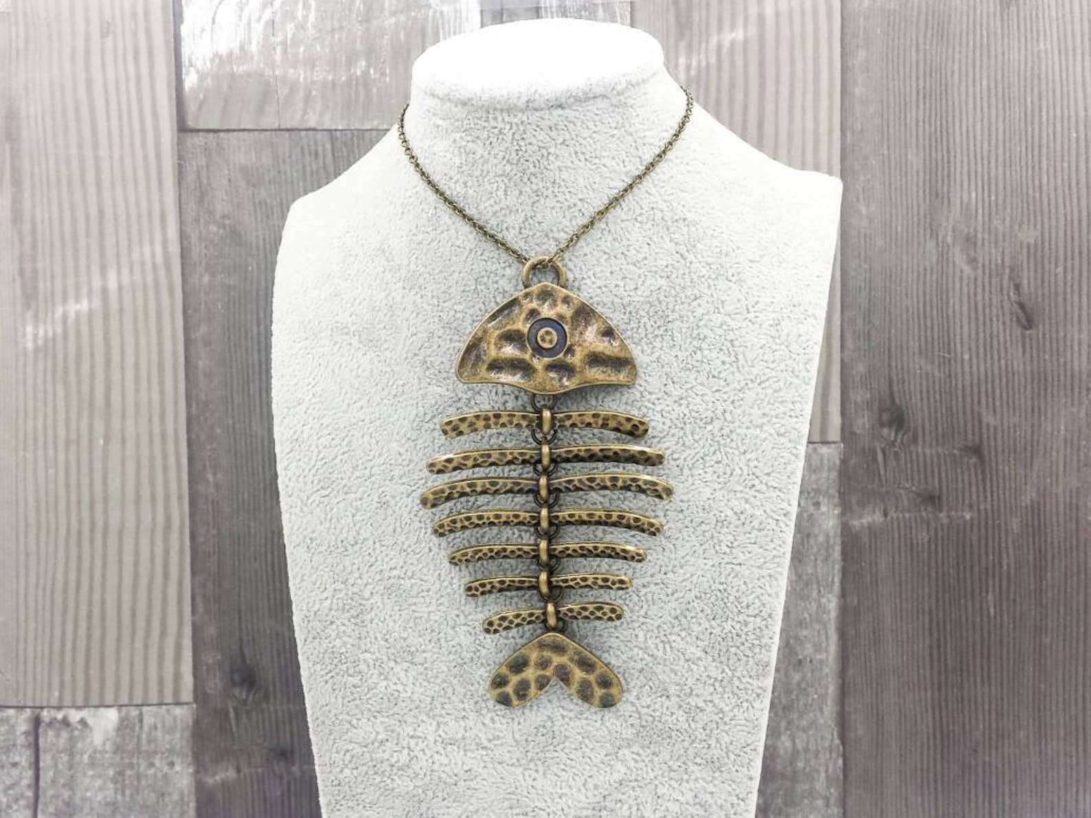 Fish Bone Necklace Large Fishbone Pendant Necklace Fish Etsy