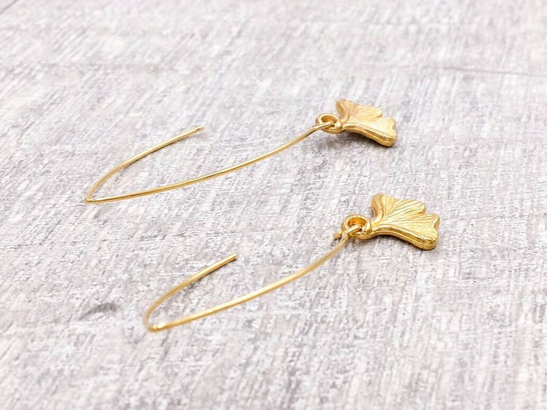 Gold Ginkgo Leaf Earrings Gingko Leaf Long Dangle Drop | Etsy