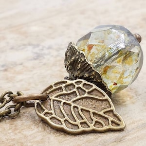 Acorn Necklace Nature Inspired Woodland Rainforest Acorn Pendant Glass Crystal Acorn Jewelry Autumn Treasure Winter Christmas Gift for Her