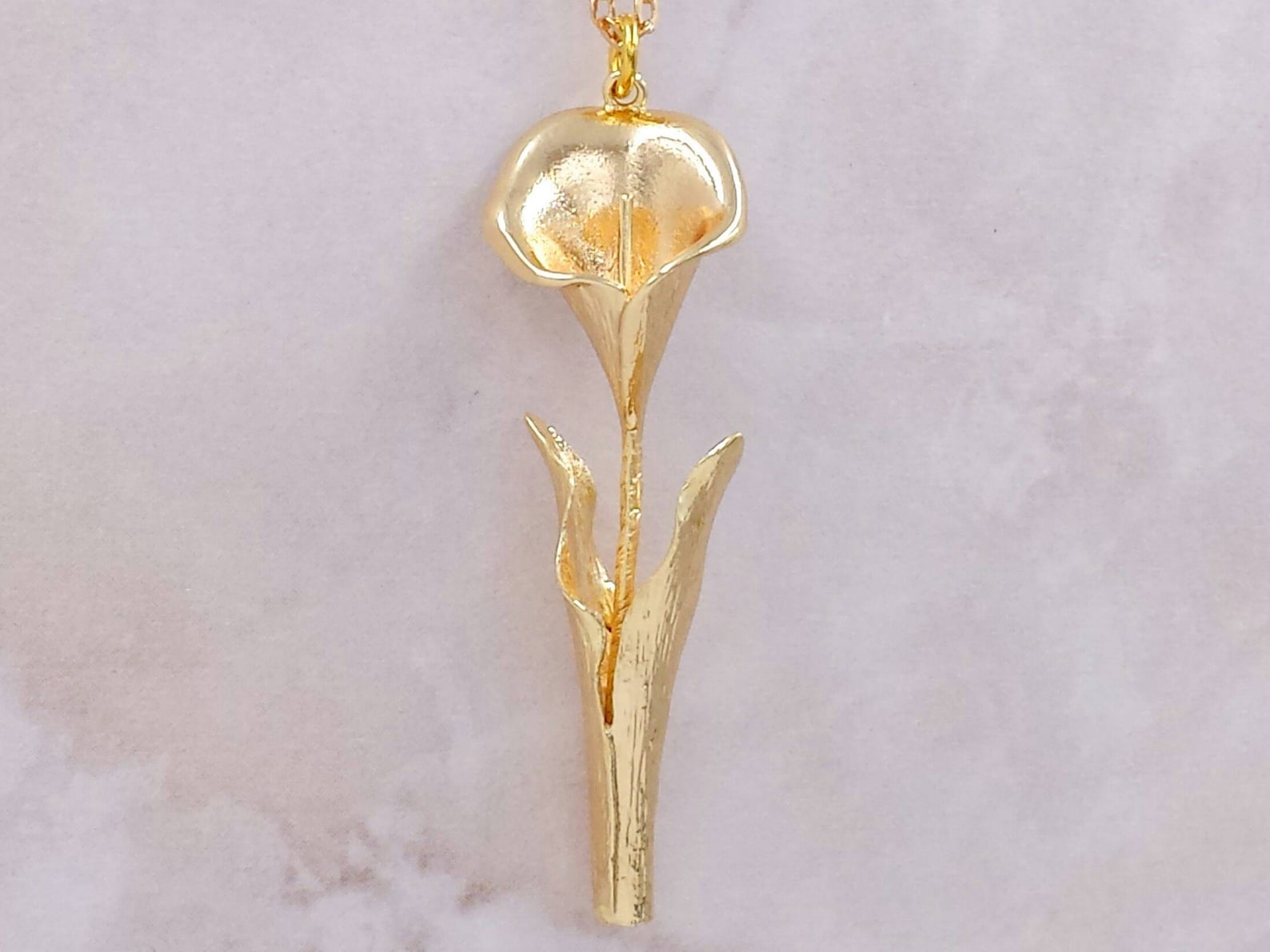 Calla Lily Necklace Gold Floral Pendant Spring Flower Jewelry Etsy