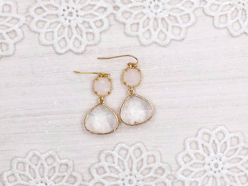 White Opal Glass Drop Earrings Crystal Clear Milky Teardrop Earrings Modern Earrings Minimalist White Wedding Bridal Bridesmaid Gift for Her