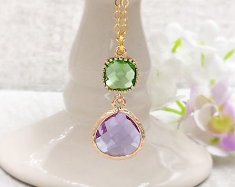 Lavender and Peridot Green Necklace Purple Apple Green Pendant Spring Summer Jewelry Purple Wedding Bridesmaids Gift for Her