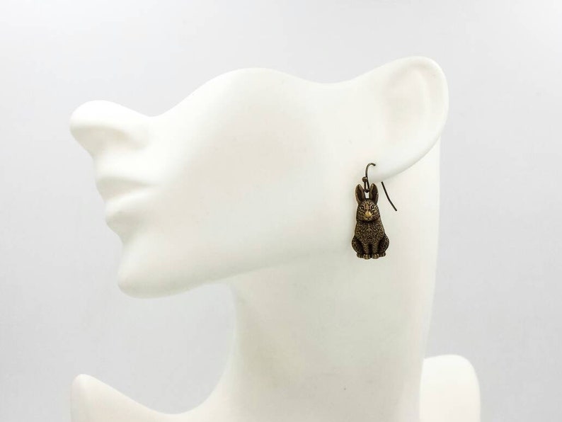 Rabbit Earrings Bunny Earrings Antiqued Brass Rabbit Earrings Etsy