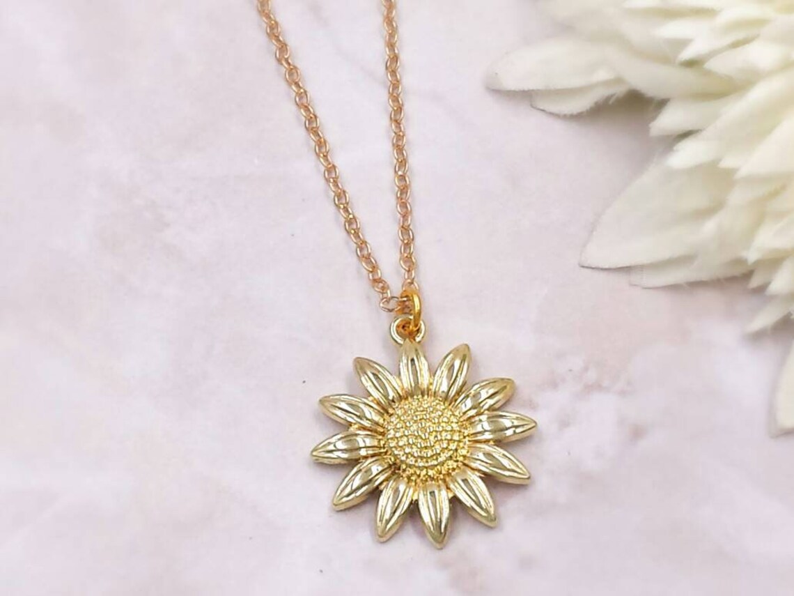 Sunflower Necklace Gold Sunflower Pendant Summer Flower Charm Etsy