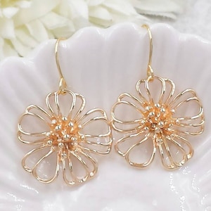 Gold Flower Earrings Daisy Earrings Filigree Floral Jewelry Boho Style Garden Wedding Bridal Bridesmaids Gift for Her