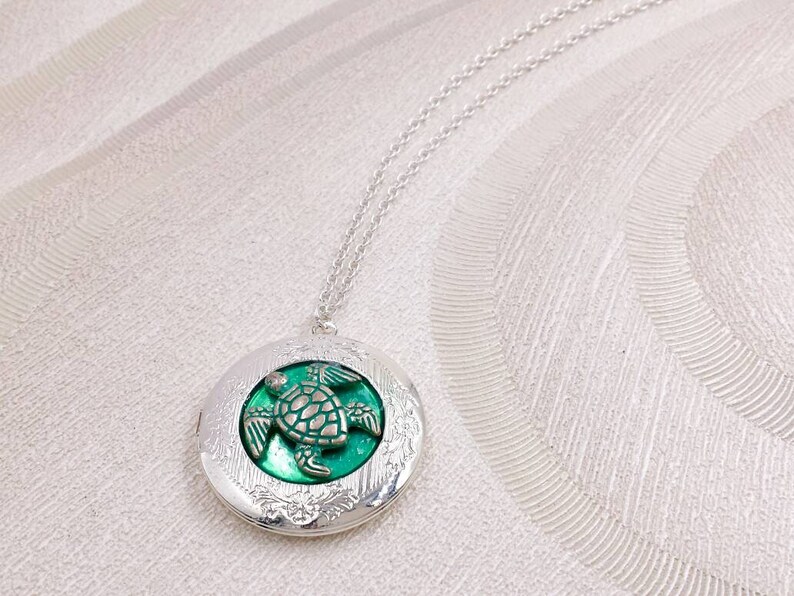 Turtle Locket Turtle Locket Necklace- Seafoam Green Turquoise Ocean Reptile Jewelry ...