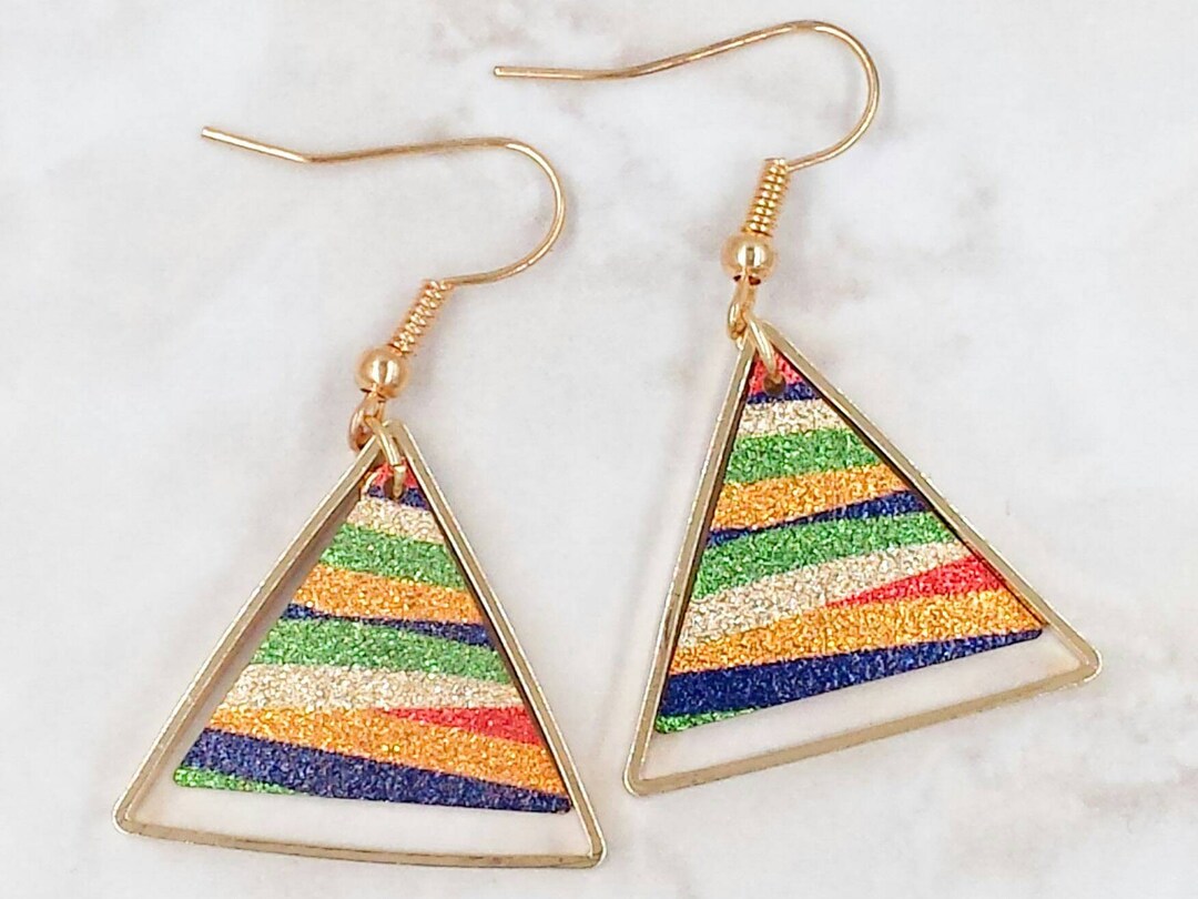 Triangle Earrings Triangle Dangle Earrings Gold Triangle Etsy