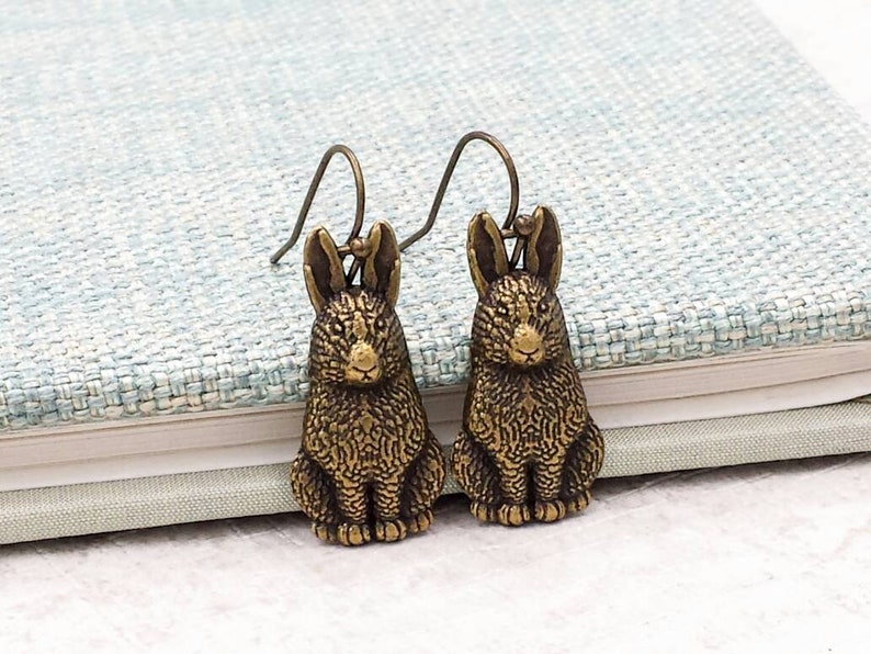 Rabbit Earrings Bunny Earrings Antiqued Brass Rabbit Earrings Etsy
