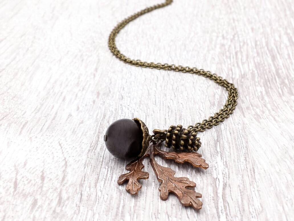Sieraden Kettingen Hangers Woodland Wedding 16 colors Fall Charms Nature Inspired Pearl Acorn Pendant Necklace Brown Pearl Rustic Oak Leaves Pinecone and Branch 