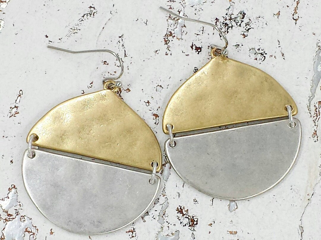 Drop Earrings Hammered Earrings Vintage Style Two Tone Satin - Etsy