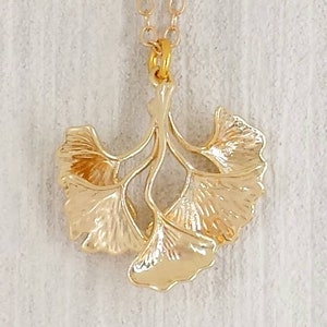 Leaf Necklace Gold Leafy Branch Necklace Gold Ginkgo Necklace Gingko Leaf Pendant Fall Autumn Treasure Winter Woodland Jewelry Gift Idea