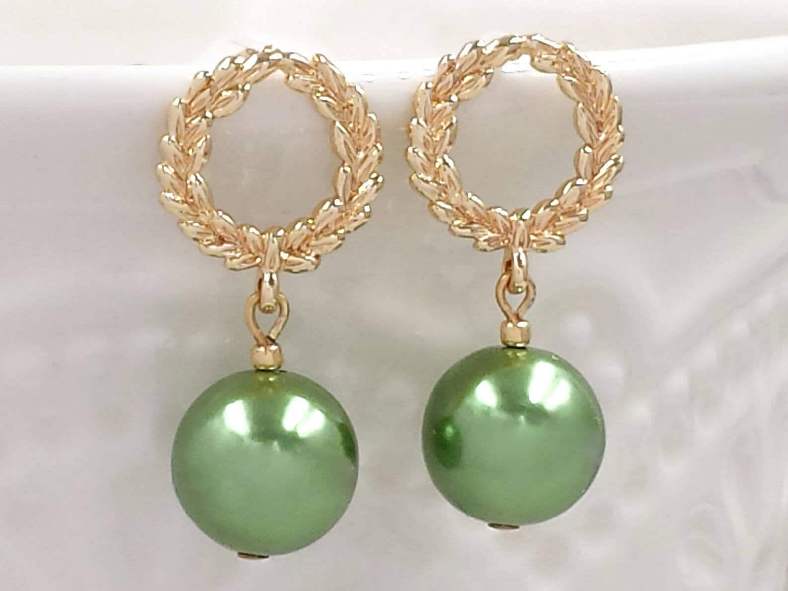 Sage Green Earrings Gold Laurel Wreath Jewelry Eden Green Etsy