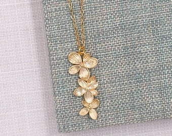 Gold Orchid Necklace Matte Gold Cascading Orchids Flowers Pendant Wedding Jewelry Anniversary Birthday Prom Gift