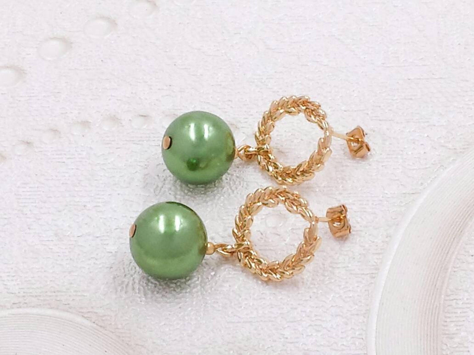 Sage Green Earrings Gold Laurel Wreath Jewelry Eden Green Etsy