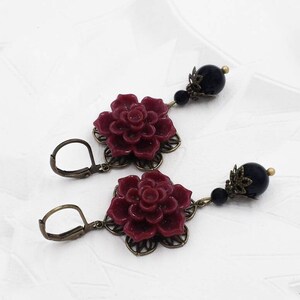 Maroon Amaryllis Rose Necklace Dark Red Flower Black Pearl - Etsy