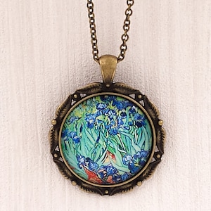 Van Gogh Irises Necklace and Earrings Still Life Floral Art Jewelry Set Gift for Her