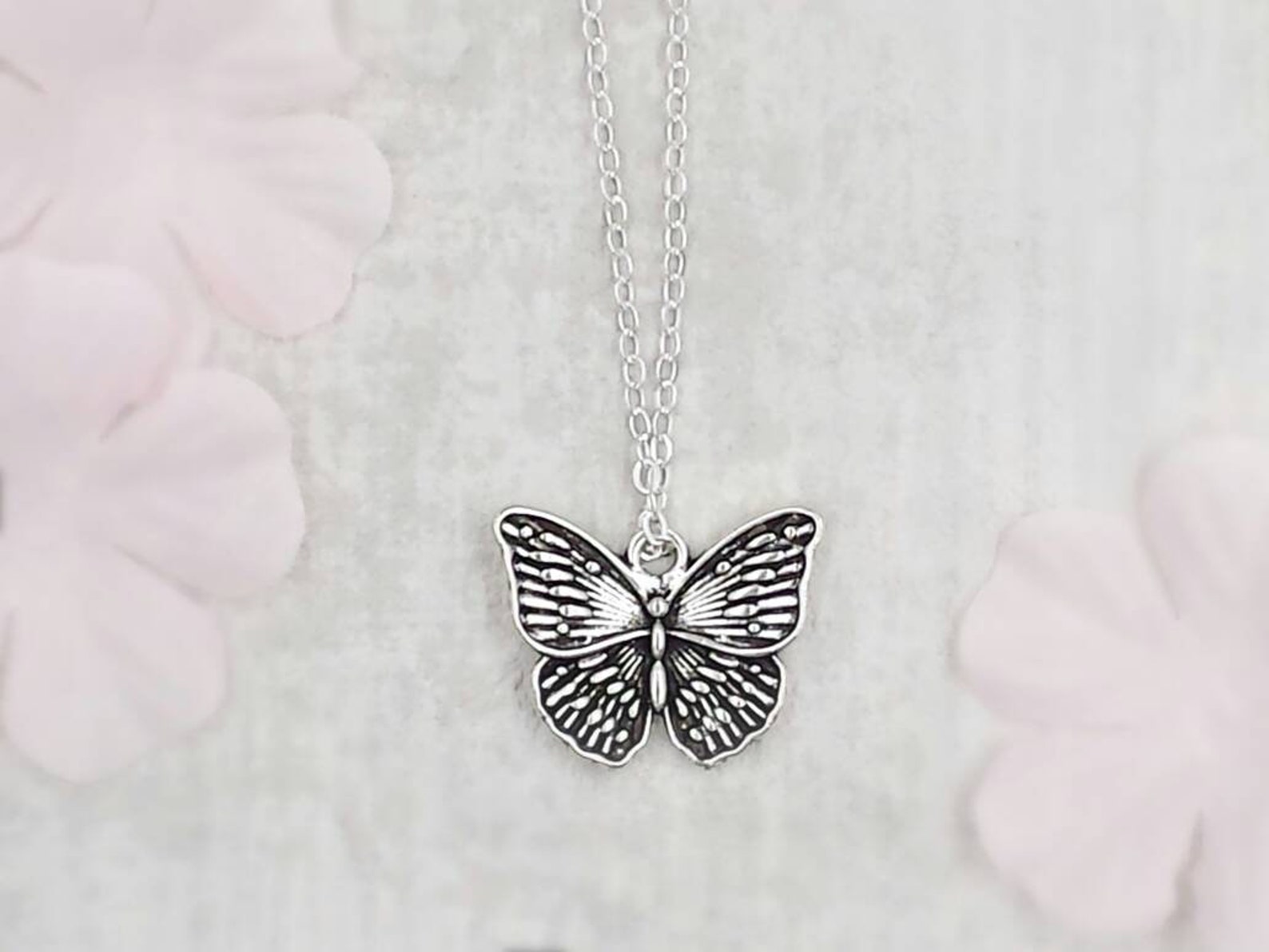 Butterfly Necklace Antique Silver Butterfly Pendant Butterfly Etsy
