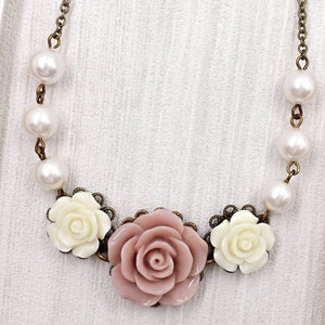 Blush Pink Rose Necklace Nude Dune Pink Ivory Trio Flower Bib - Etsy