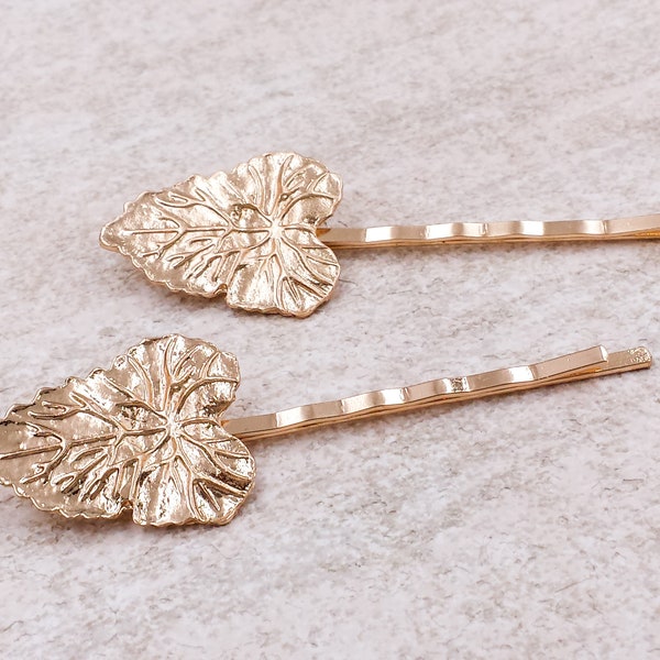 Lily Pad Bobby Pins Gold Leaf Bobby Pins Leaf Branch Hair Accessory Leaves Hair Clips Boho Forest Woodland Wedding Prom Hair Gift for Her