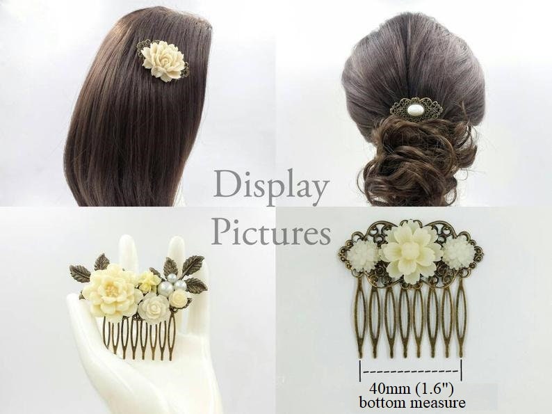 Ivory Rose Bridal Comb Sage Green Baby Blue Cream White Floral Collage Comb Vintage Style Rustic Country Wedding Farmhouse Bontanical Flower