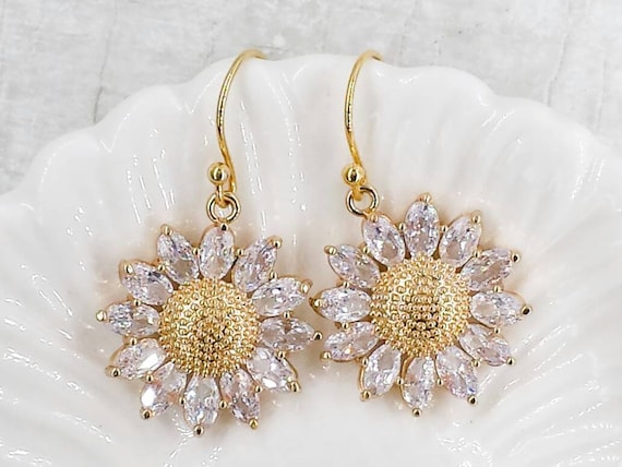Sunflower & Daisy Dangle Earrings For Women – Boho Rhinestone Flower Hoop Studs, Statement Jewelry - View #4
