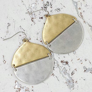 Drop Earrings Hammered Earrings Vintage Style Two Tone Satin - Etsy