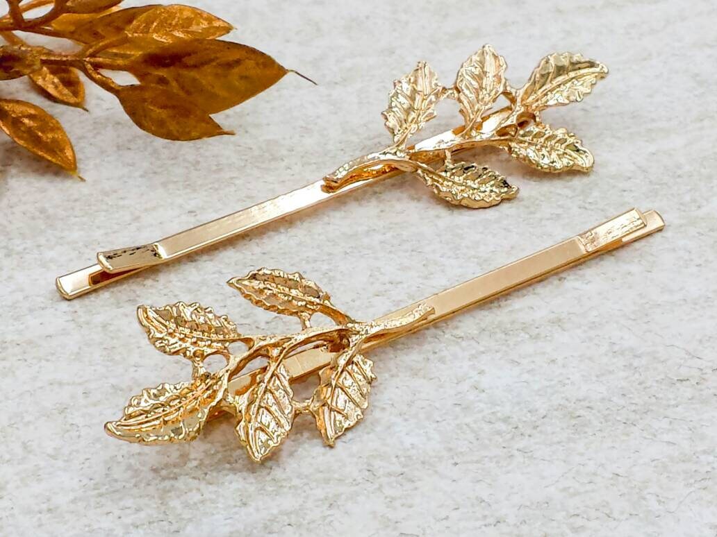 Gold Leaf Branch Bobby Pins Gold Leaf Hair Pin Leaves Hair Etsy