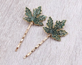 Maple Leaf Bobby Pin Autumn Leaf Hair Clip Gold and Red Maple Leaf Forest Green Wedding Silver and Blue Leaf Hair Accessories Fall Season