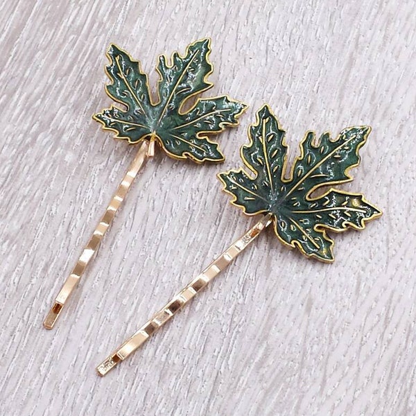 Maple Leaf Bobby Pin Autumn Leaf Hair Clip Gold and Red Maple Leaf Forest Green Wedding Silver and Blue Leaf Hair Accessories Fall Season