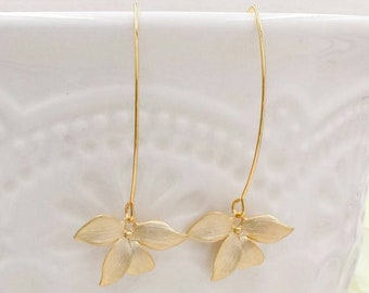 Gold Orchid Earrings Matte Gold Flower Earrings Shiny Gold Orchid Jewelry Wedding Bridal Bridesmaids Prom Anniversary Birthday Gift