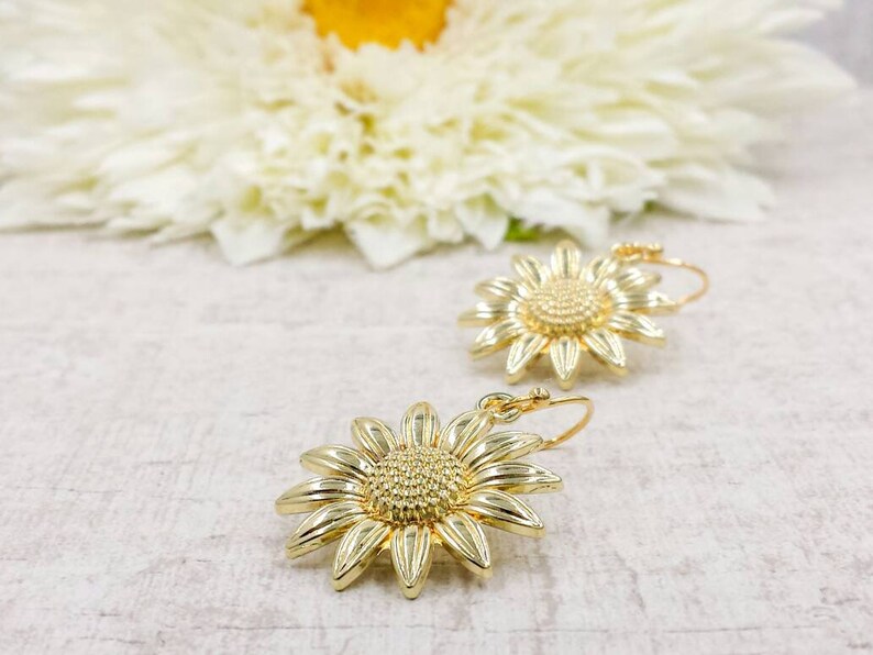 Sunflower Earrings Gold Sunflower Earrings Boho Summer Flower - Etsy