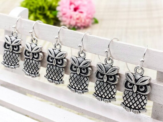 thumbnail image 2 of Set Of 6 Silver Owl Stud Earrings – Cute Sleeper Style Fashion Jewelry For Women 2 of 6