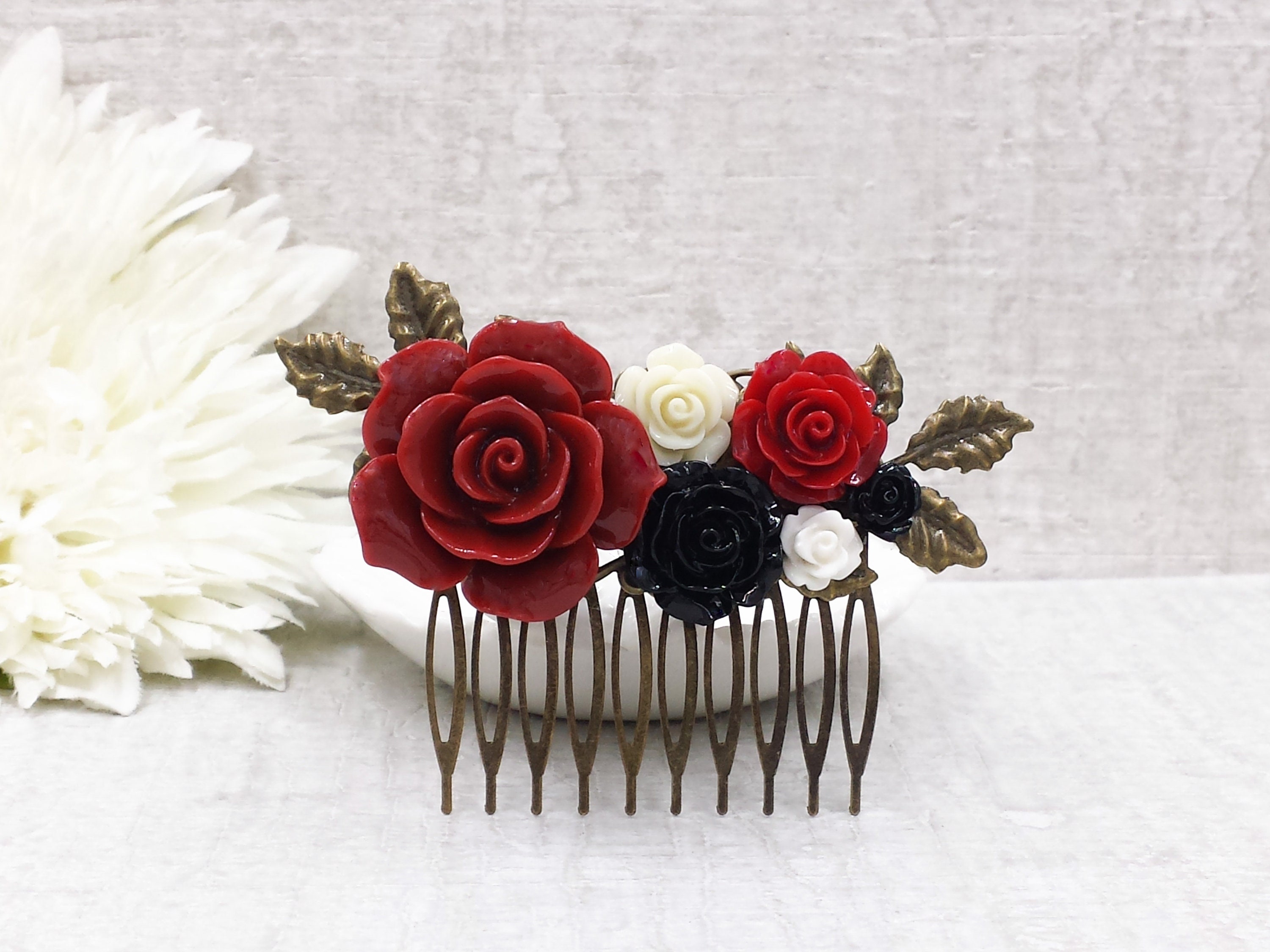 Red Rose Haircomb flower vintage_style_rose_hair_comb.jpg main image 2