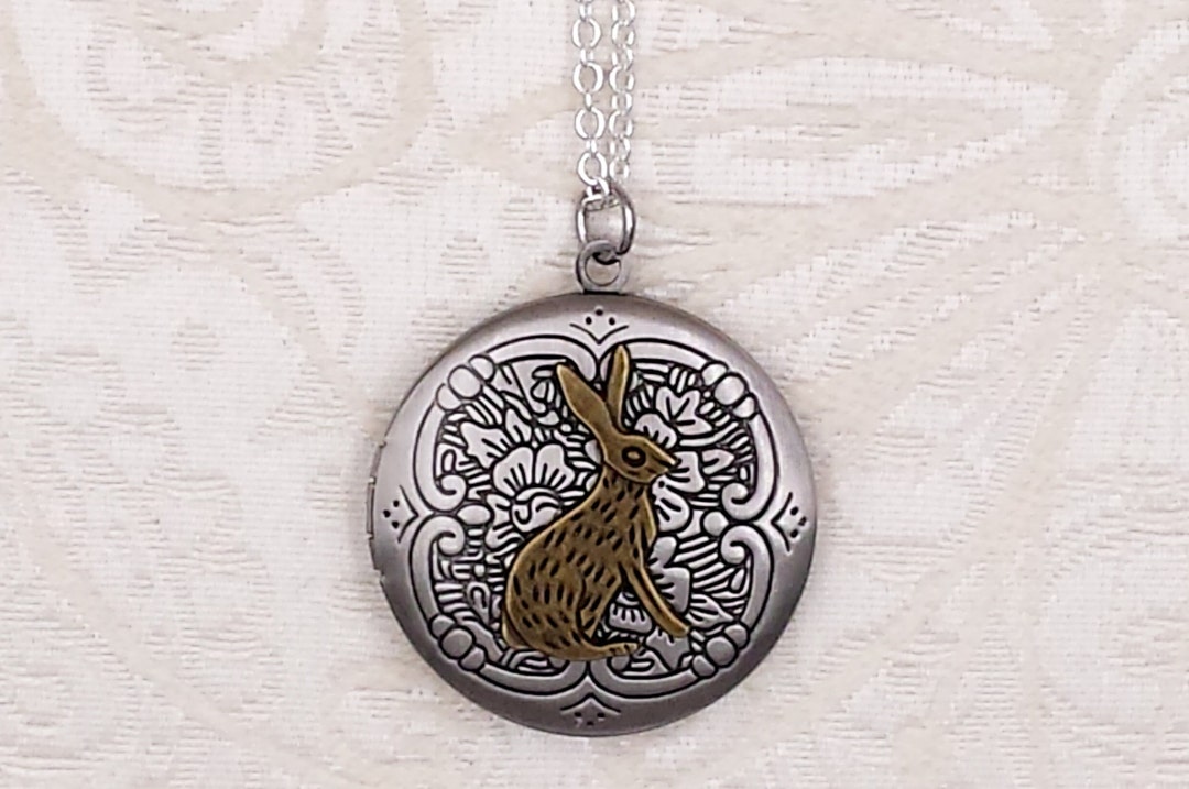 Animal Lockets Rabbit Locket Floral Antique Silver Locket Hare Woodland Animal Easter ...