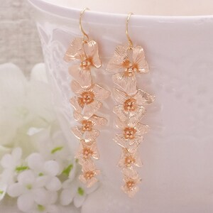 Peasimy Long Flower Dangle Earrings For Women | Pink Floral Tassel Statement Earrings, S925 Silver