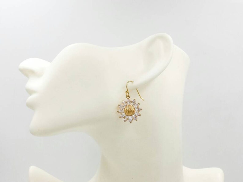 Sunflower Earrings Gold Flower Earrings Daisy Cubic Zirconia | Etsy