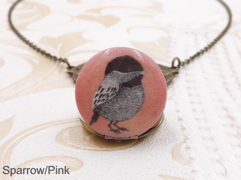 Bird Locket one Piece Bird and Crystal Pearl Necklace Vintage Style