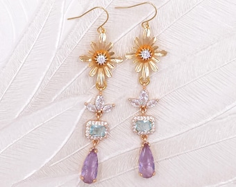 Flower Earrings- Edelweiss Purple Drop Something Blue Boho Jewelry Wedding Birthday