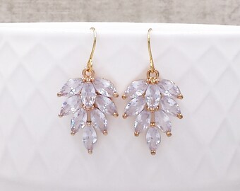 Leaf Earrings- Crystal Leafy Branch Boho Woodland Jewelry Wedding Prom Party Gift for Her