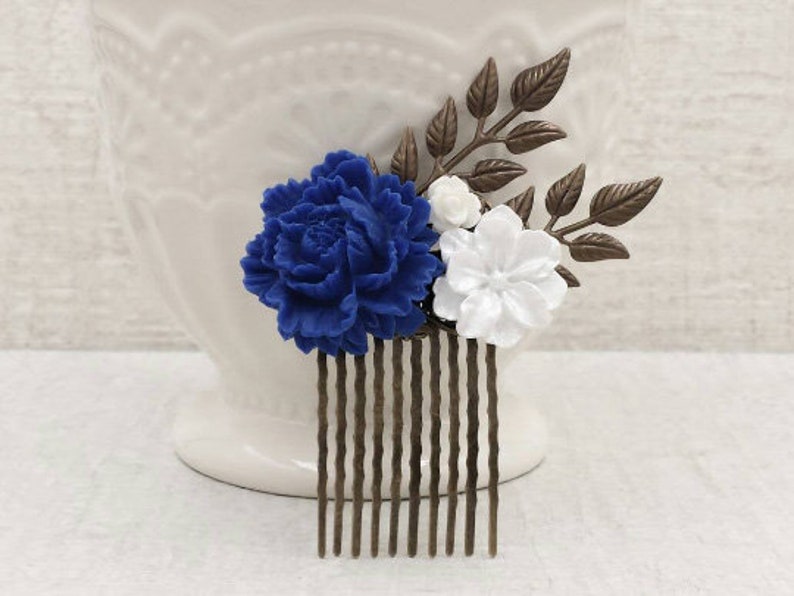 8. "Navy Blue Peony Hair Comb" - wide 1
