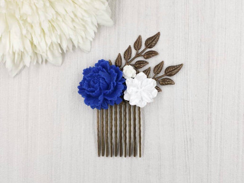 8. "Navy Blue Peony Hair Comb" - wide 5