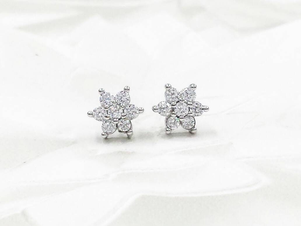 Ag Sterling Ornate Cubic Zirconia Snowflake Drop Earrings