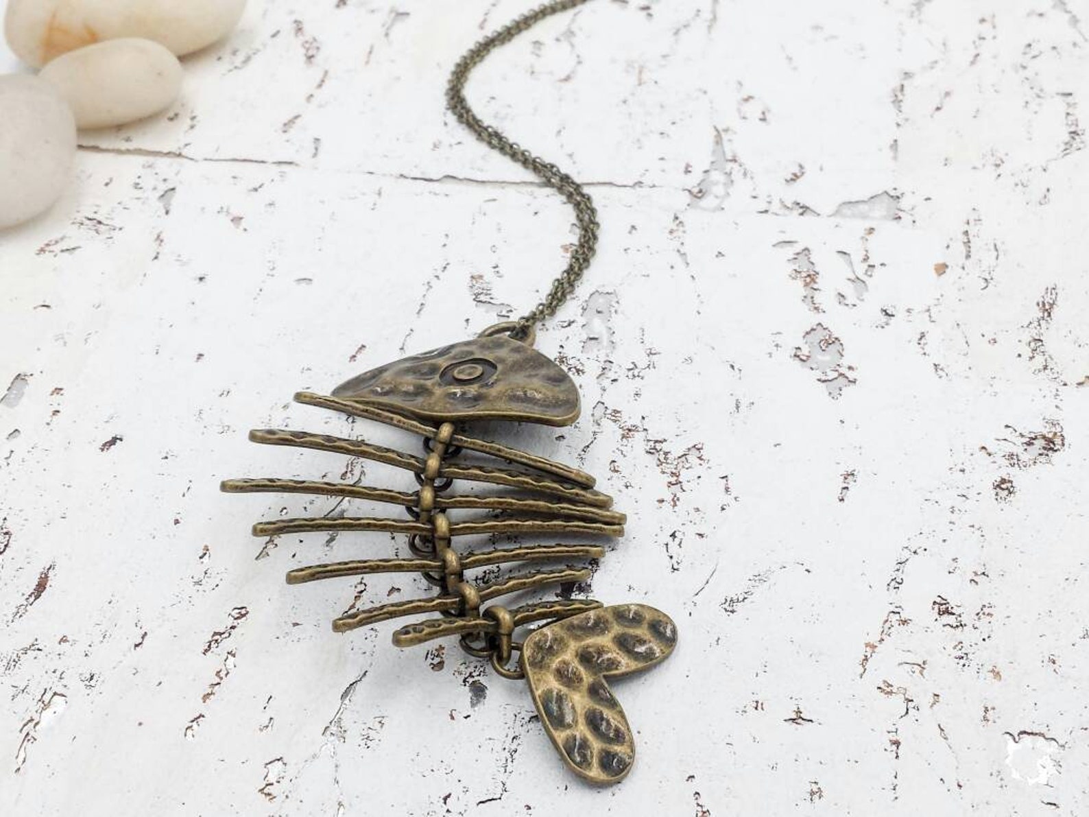 Fish Bone Necklace Large Fishbone Pendant Necklace Fish Etsy