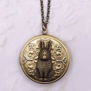 Bunny Locket Necklace Vintage Style Floral Rabbit Keepsake